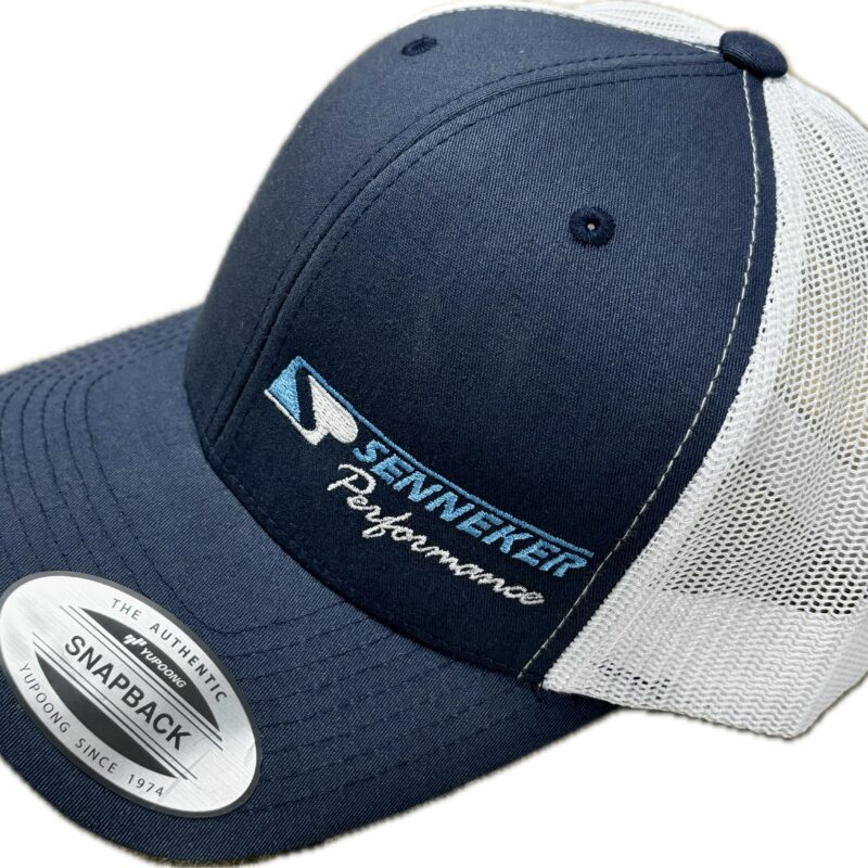 Navy Blue on White Snap Back Hat