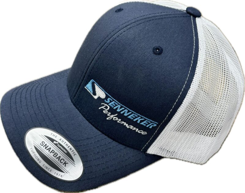 Navy Blue on White Snap Back Hat